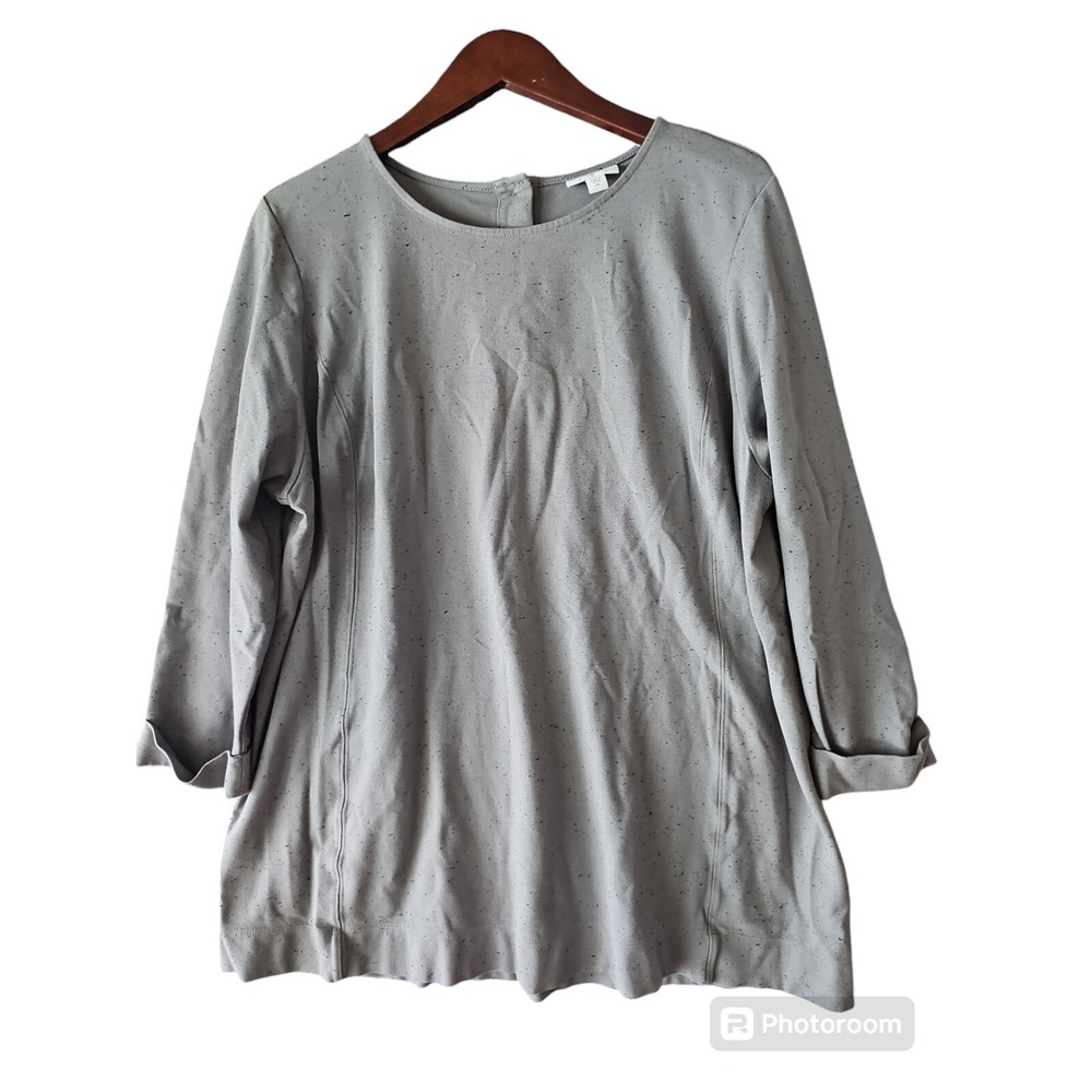 J. Jill Grey Speckled Ponte Knit Tunic Top w/ 3 Button Back Closure Size XL